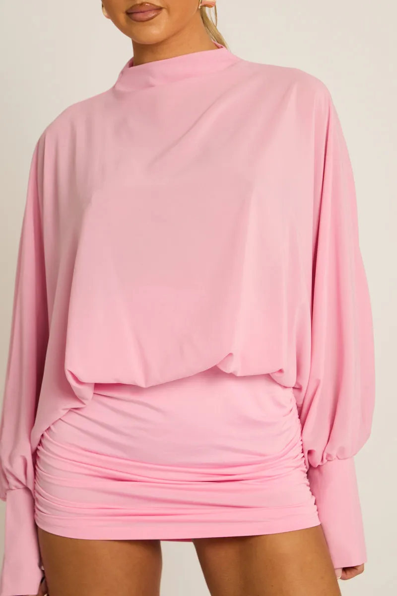 Pink Blouson Long Sleeve Mini Dress - Bryony sold by Rebellious Fashion product image thumbnail 4