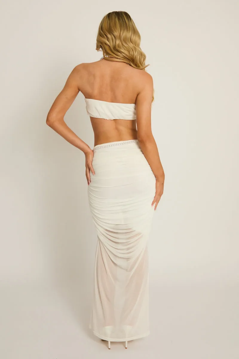 White Pearl Detail Mesh Top and Maxi Skirt Co-ord Set - Rhianna sold by Rebellious Fashion product image thumbnail 4
