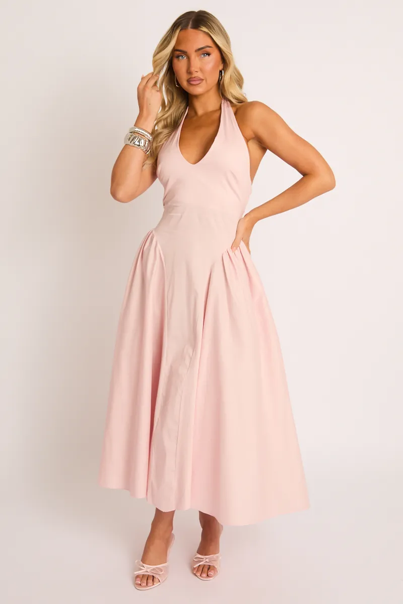 Pink Halterneck Drop Waist Midaxi Dress - Azari sold by Rebellious Fashion product image thumbnail 2