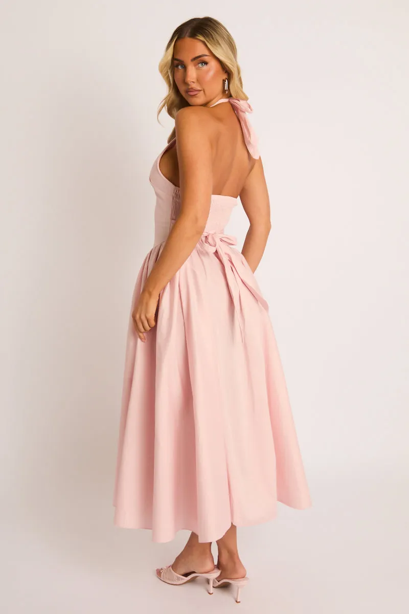 Pink Halterneck Drop Waist Midaxi Dress - Azari sold by Rebellious Fashion product image thumbnail 4