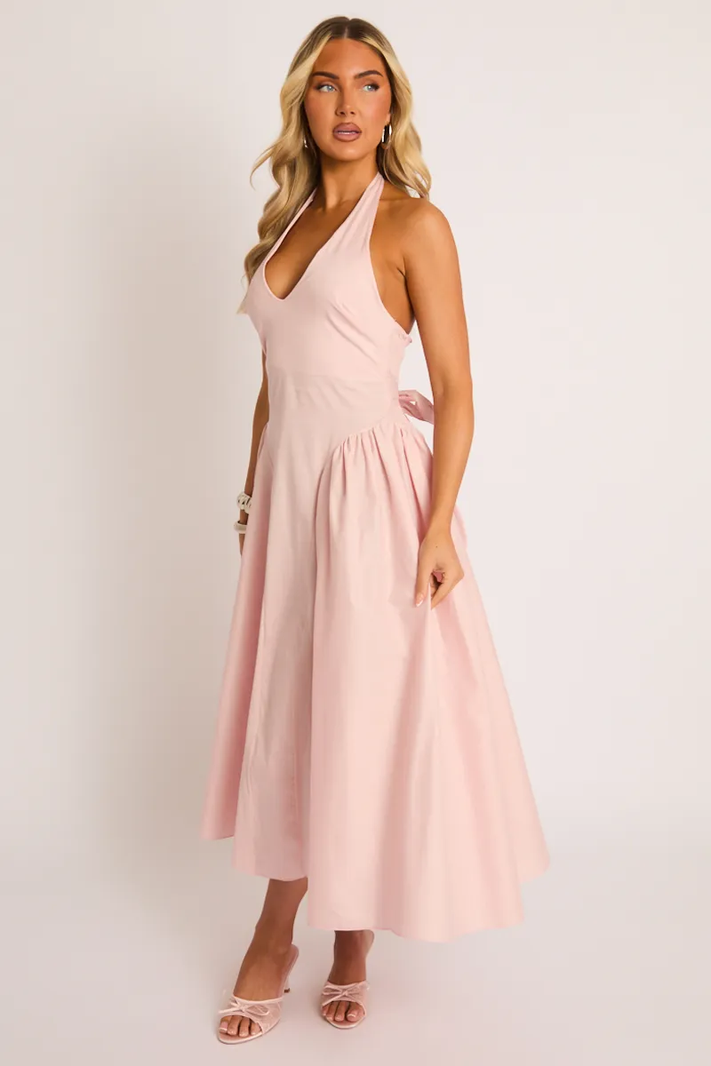 Pink Halterneck Drop Waist Midaxi Dress - Azari sold by Rebellious Fashion product image thumbnail 5