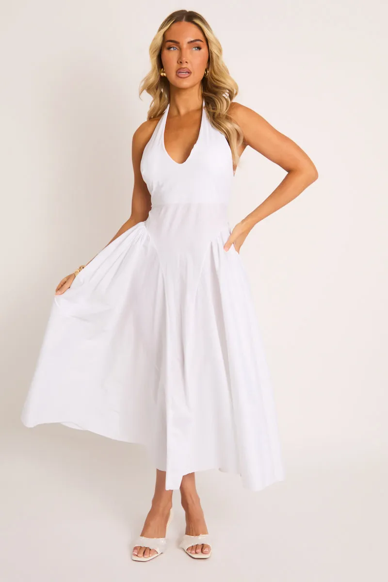 White Halterneck Drop Waist Midaxi Dress - Azari sold by Rebellious Fashion product image thumbnail 2