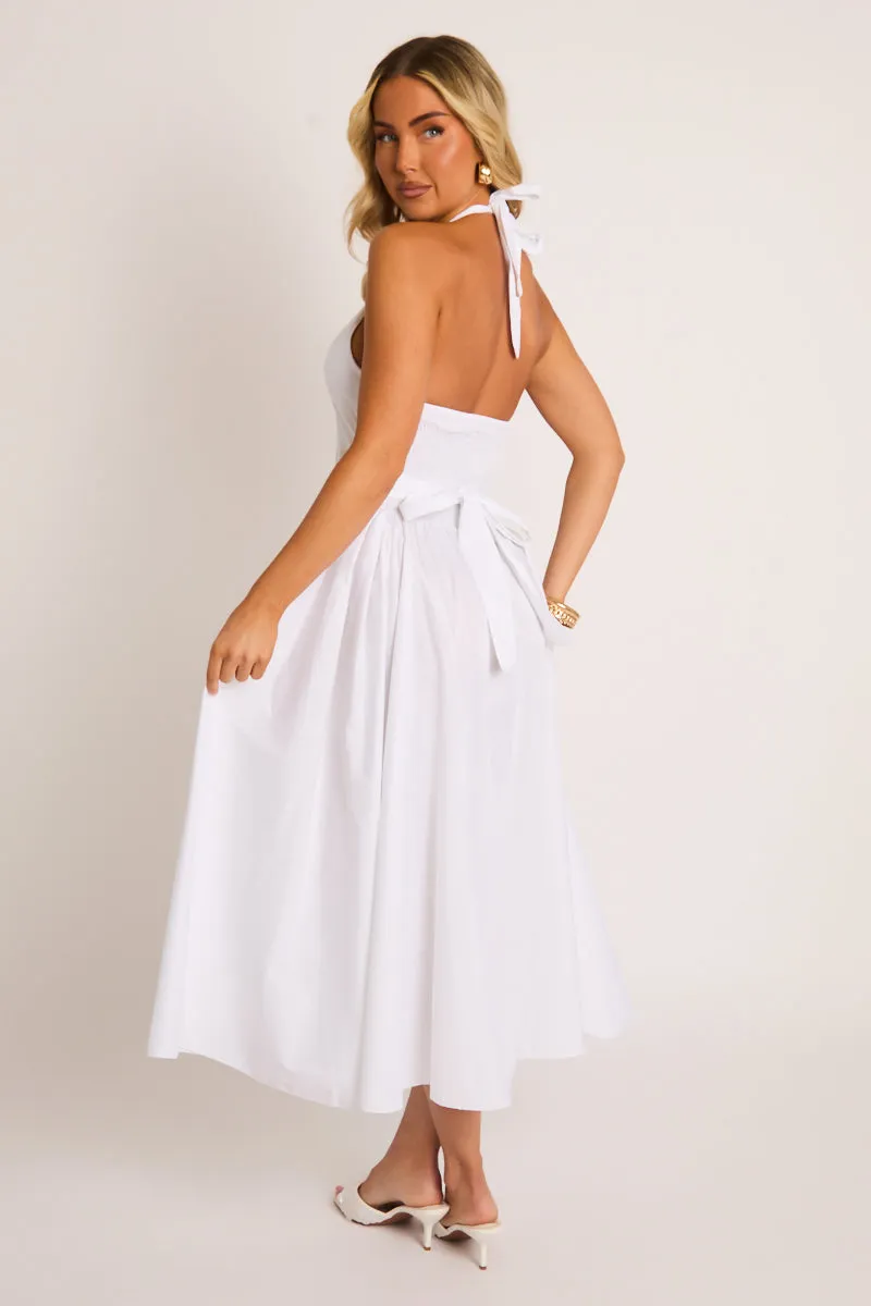 White Halterneck Drop Waist Midaxi Dress - Azari sold by Rebellious Fashion product image thumbnail 4