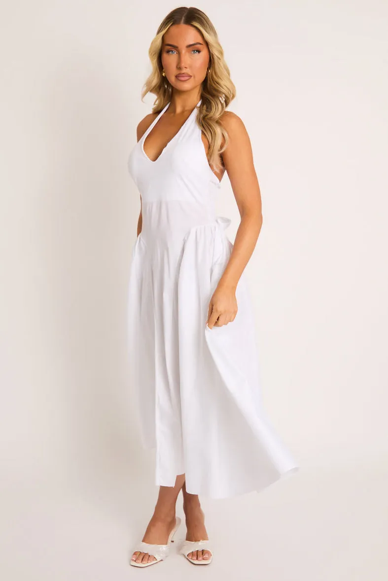 White Halterneck Drop Waist Midaxi Dress - Azari sold by Rebellious Fashion product image thumbnail 5