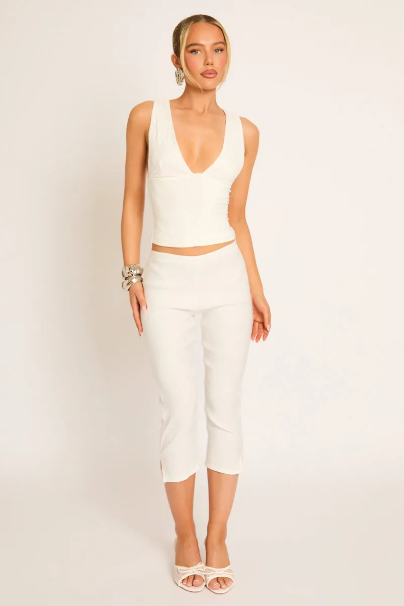 White Bengaline Split Hem Capri Pants - Jaclyn sold by Rebellious Fashion product image thumbnail 2