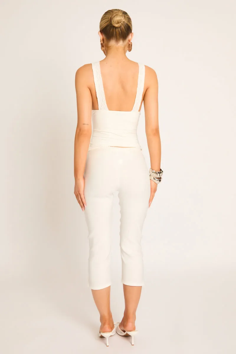 White Bengaline Split Hem Capri Pants - Jaclyn sold by Rebellious Fashion product image thumbnail 4