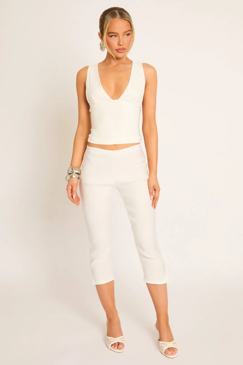 White Bengaline Split Hem Capri Pants - Jaclyn sold by Rebellious Fashion product image thumbnail 5