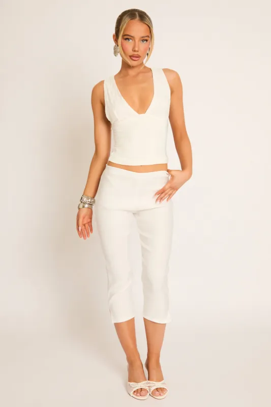 White Bengaline Split Hem Capri Pants - Jaclyn made by Rebellious Fashion