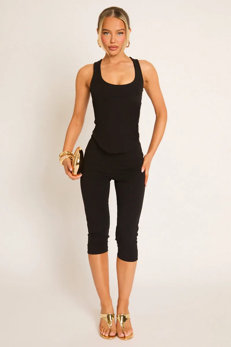 Black Corset Top and Capri Pant Co-ord Set - Kyrah sold by Rebellious Fashion product image thumbnail 2