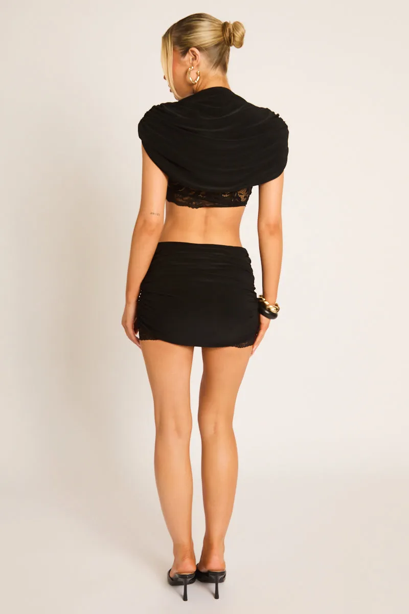 Black Lace Trim Cape Top and Mini Skirt Co-ord Set - Nadia sold by Rebellious Fashion product image thumbnail 5