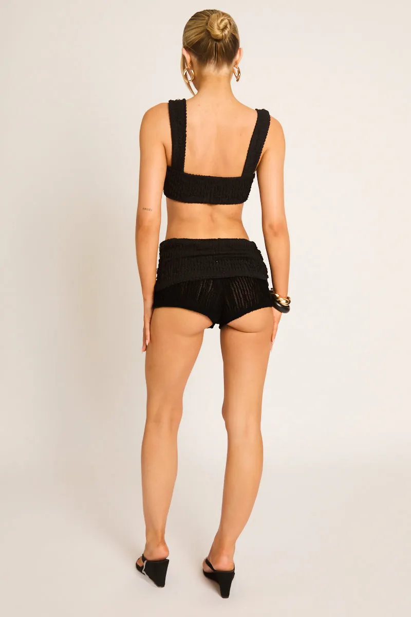 Black Textured Bralet Top and Fold Over Shorts Co-ord Set - Gabby sold by Rebellious Fashion product image thumbnail 5