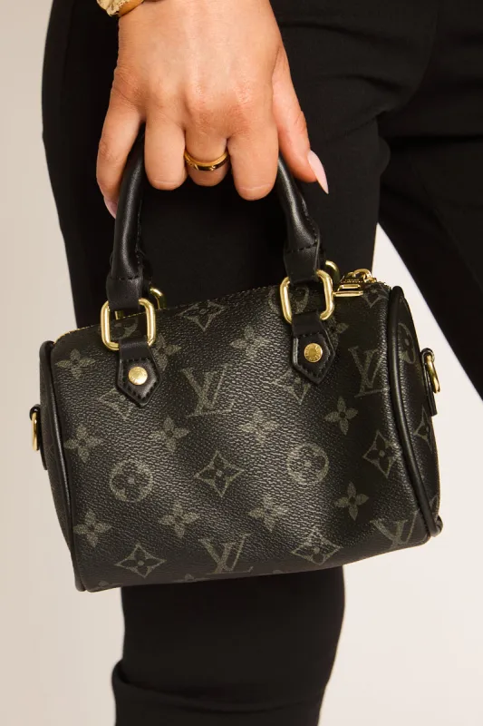 Black Monogram Top Handle Mini Bag - Nelson made by Rebellious Fashion