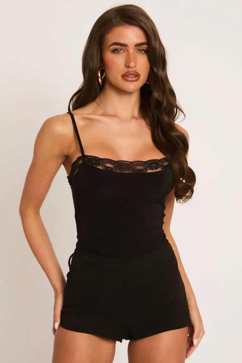 Black Slinky Lace Trim Bodysuit - Clodagh sold by Rebellious Fashion product image thumbnail 5