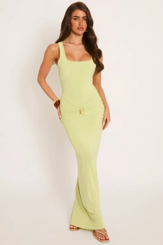 Lime Trim Detail Scoop Neck Maxi Dress - Arran made by Rebellious Fashion