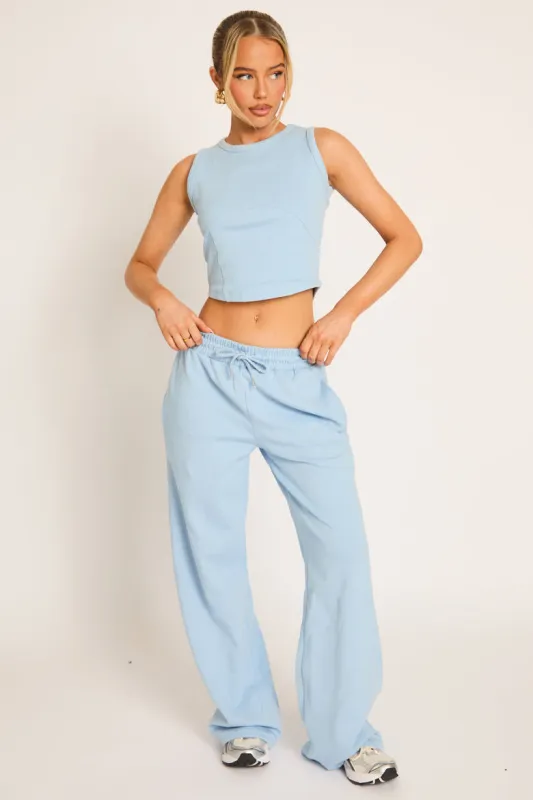 Blue Seam Detail Sleeveless Top and Wide Leg Joggers Loungewear Co-ord Set - Brielle made by Rebellious Fashion