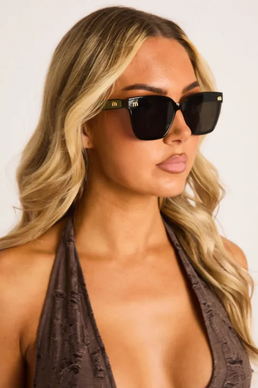 Black Logo Detail Oversized Square Sunglasses - Nola made by Rebellious Fashion