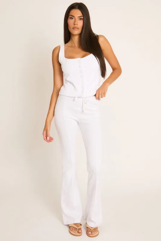 White Button Front Sleeveless Top and Flare Leg Joggers Loungewear Co-ord Set - Kellie made by Rebellious Fashion
