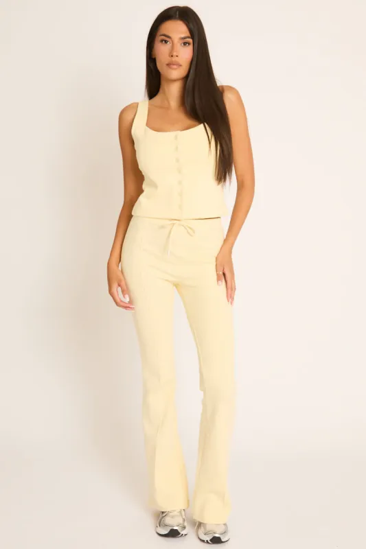 Butter Yellow Button Front Sleeveless Top and Flare Leg Joggers Loungewear Co-ord Set - Kellie made by Rebellious Fashion