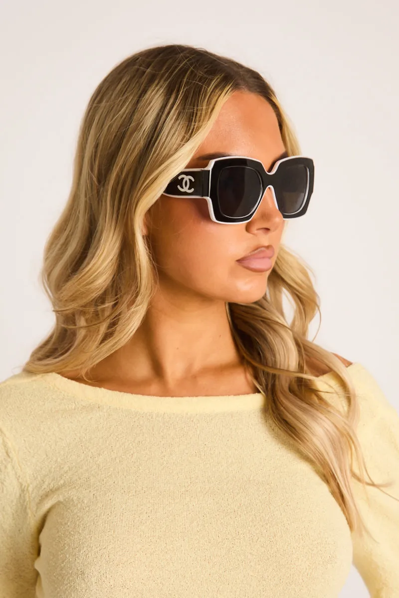 Black Logo Detail Contrast Trim Square Sunglasses - Tia sold by Rebellious Fashion product image thumbnail 4