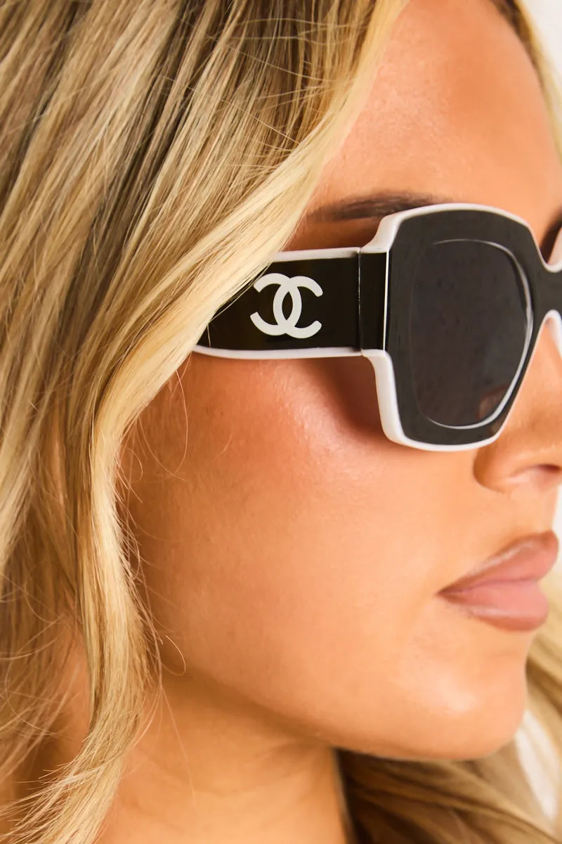 Black Logo Detail Contrast Trim Square Sunglasses - Tia sold by Rebellious Fashion product image thumbnail 3