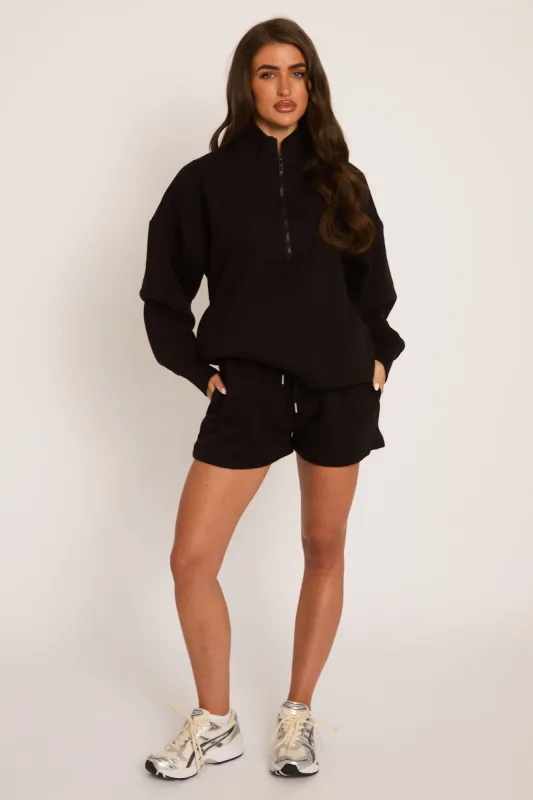 Black Oversized Half Zip Sweater and Joggers Loungewear Co-ord Set - Emily made by Rebellious Fashion