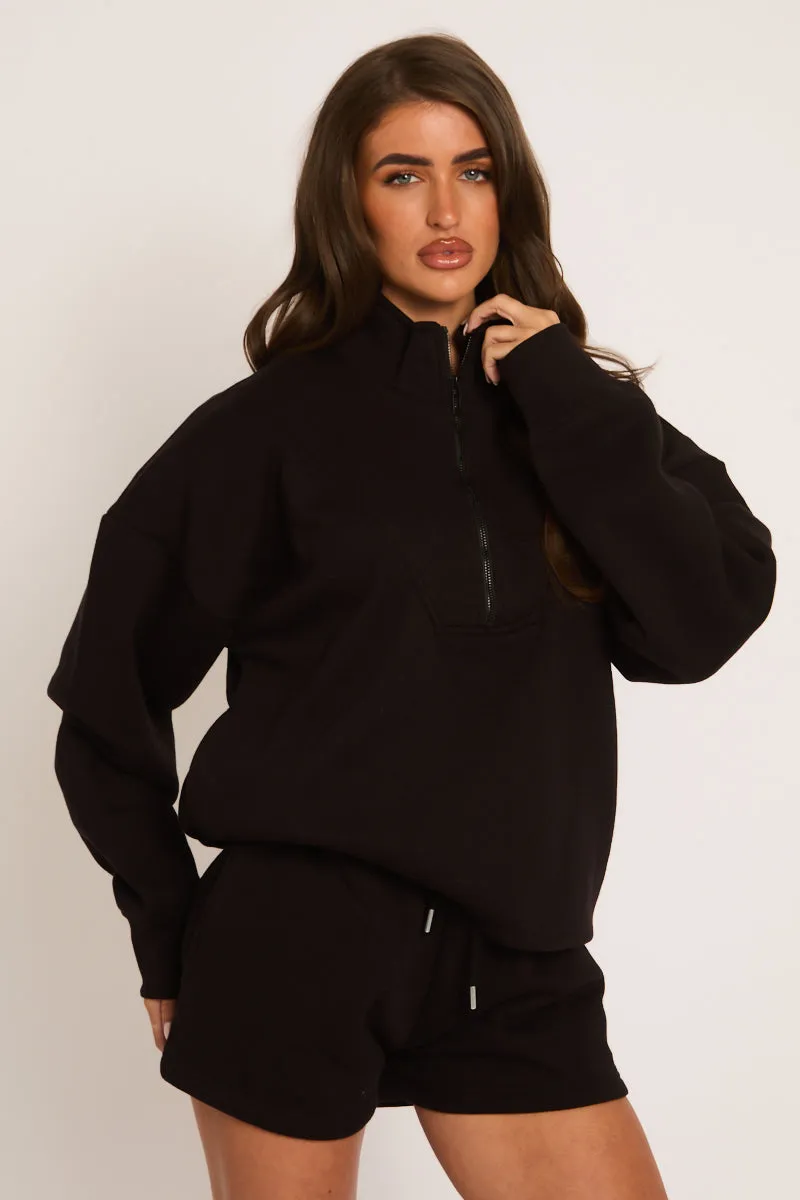 Black Oversized Half Zip Sweater and Joggers Loungewear Co-ord Set - Emily sold by Rebellious Fashion product image thumbnail 2