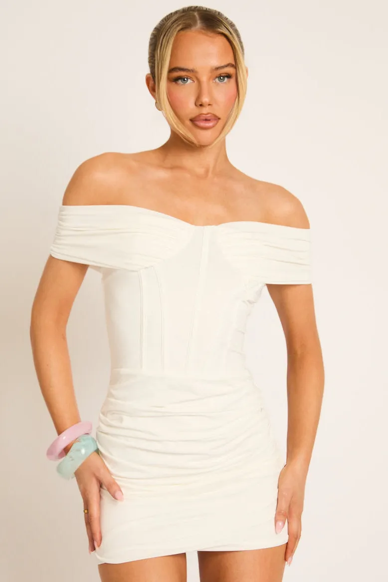 White Off Shoulder Corset Mini Dress - Joanna sold by Rebellious Fashion product image thumbnail 2