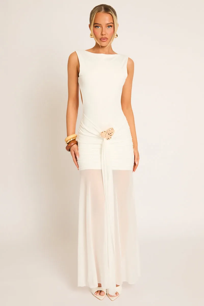 White Trim Detail Mesh Overlay Maxi Dress - Amber sold by Rebellious Fashion
