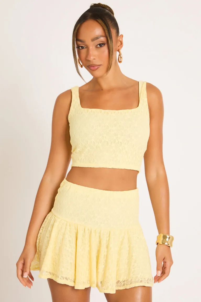 Lemon Lace Top and Frill Mini Skirt Co-ord Set - Lexy sold by Rebellious Fashion product image thumbnail 2