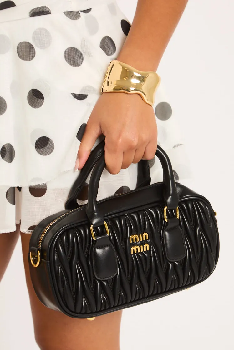 Black Textured Faux Leather Mini Bag - Calvina sold by Rebellious Fashion