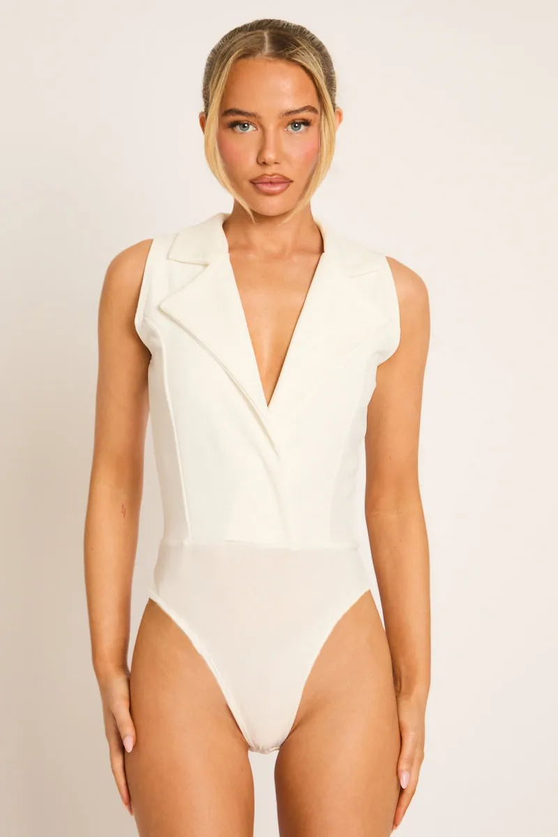 White Collared Bodysuit - Winslet sold by Rebellious Fashion product image thumbnail 2