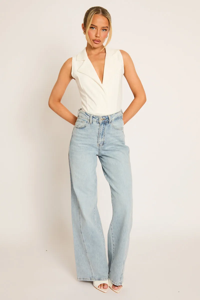White Collared Bodysuit - Winslet sold by Rebellious Fashion product image thumbnail 3
