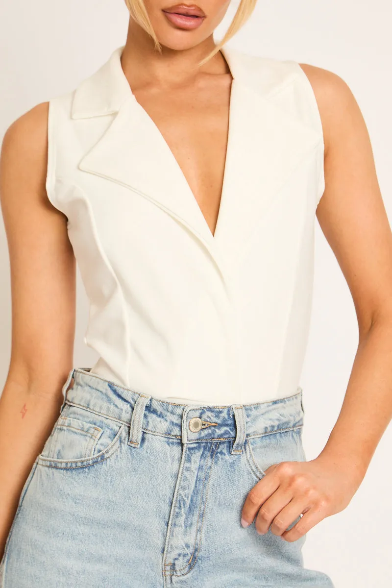 White Collared Bodysuit - Winslet sold by Rebellious Fashion product image thumbnail 4