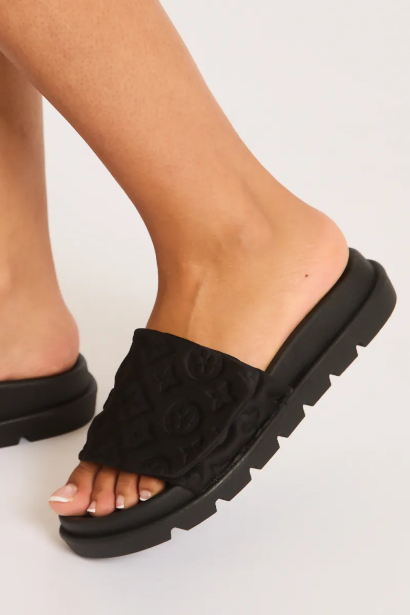 Black Quilted Monogram Slider Sandals - Kiesha sold by Rebellious Fashion product image thumbnail 2