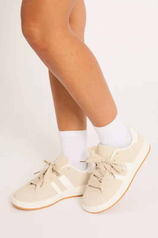Beige Stripe Detail Trainers - Ashley made by Rebellious Fashion