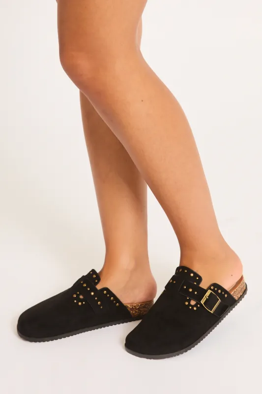 Black Faux Suede Stud Detail Mules - Devlyn made by Rebellious Fashion