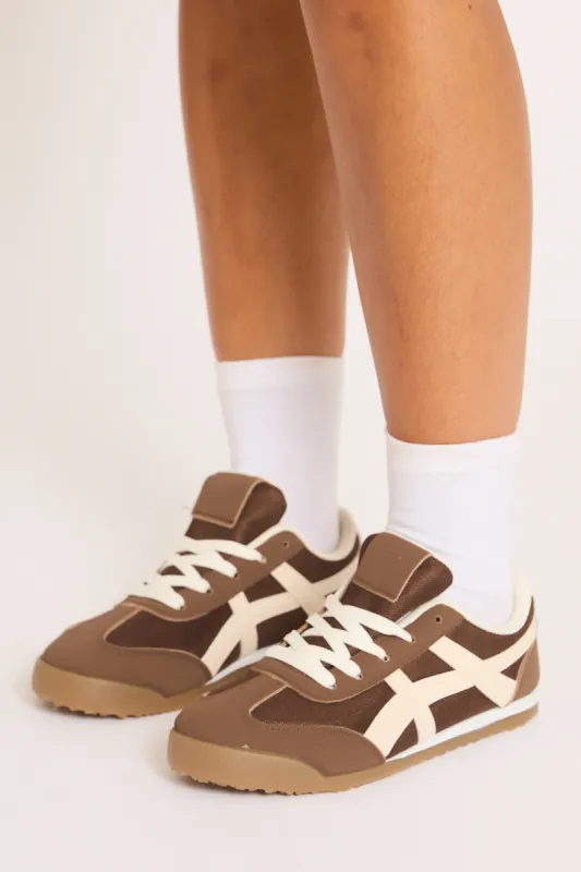 Brown Contrast Trim Trainers - Megan made by Rebellious Fashion