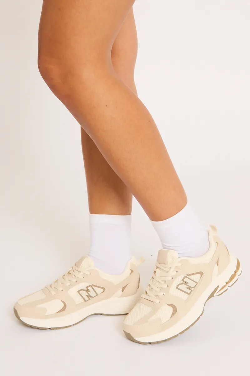 Beige Mesh Detail Chunky Trainers - Janette sold by Rebellious Fashion