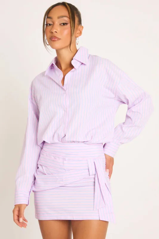 Pink Stripe Shirt and Wrap Mini Skirt Co-ord Set - April made by Rebellious Fashion