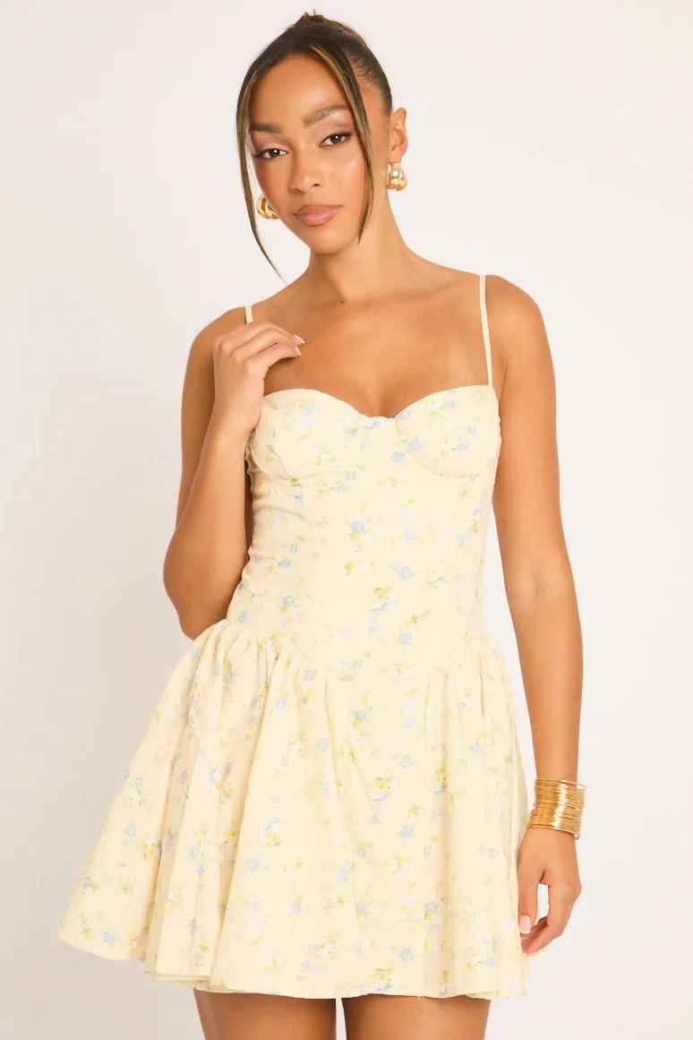 Yellow Ditsy Floral Skater Mini Dress - Lynn sold by Rebellious Fashion product image thumbnail 2