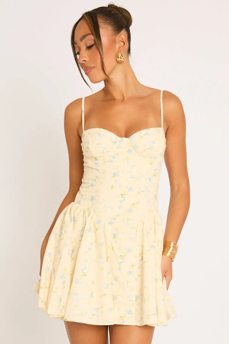 Yellow Ditsy Floral Skater Mini Dress - Lynn sold by Rebellious Fashion product image thumbnail 5