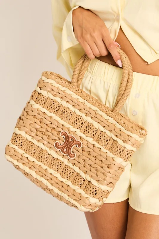 Beige Braided Woven Motif Raffia Tote Bag - Sheena made by Rebellious Fashion