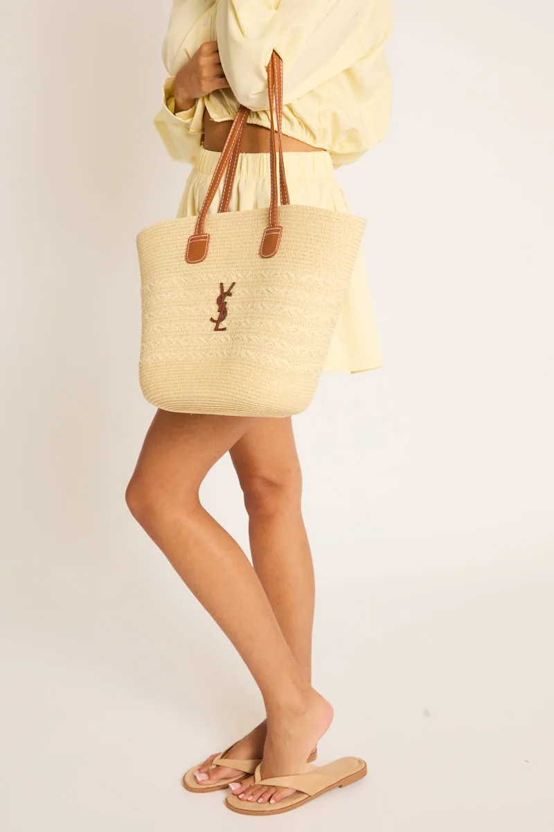 Beige Woven Logo Detail Tote Bag - Lacey sold by Rebellious Fashion product image thumbnail 4