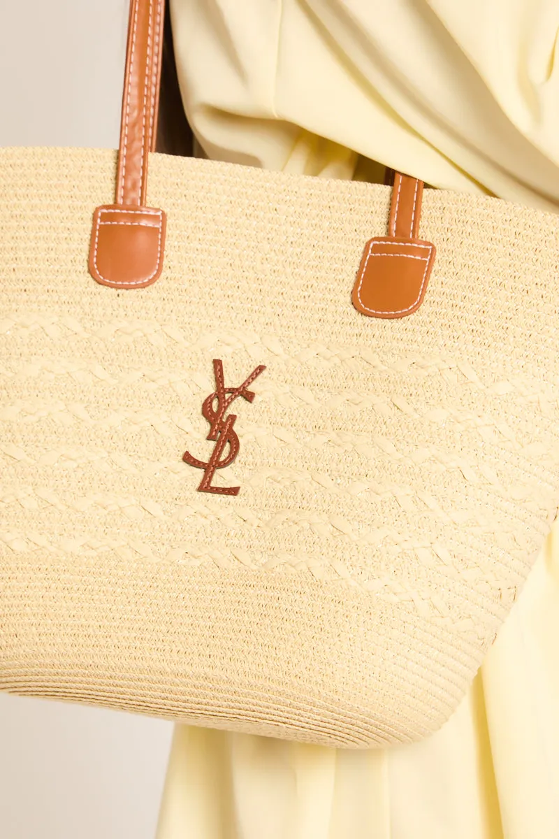 Beige Woven Logo Detail Tote Bag - Lacey sold by Rebellious Fashion product image thumbnail 2