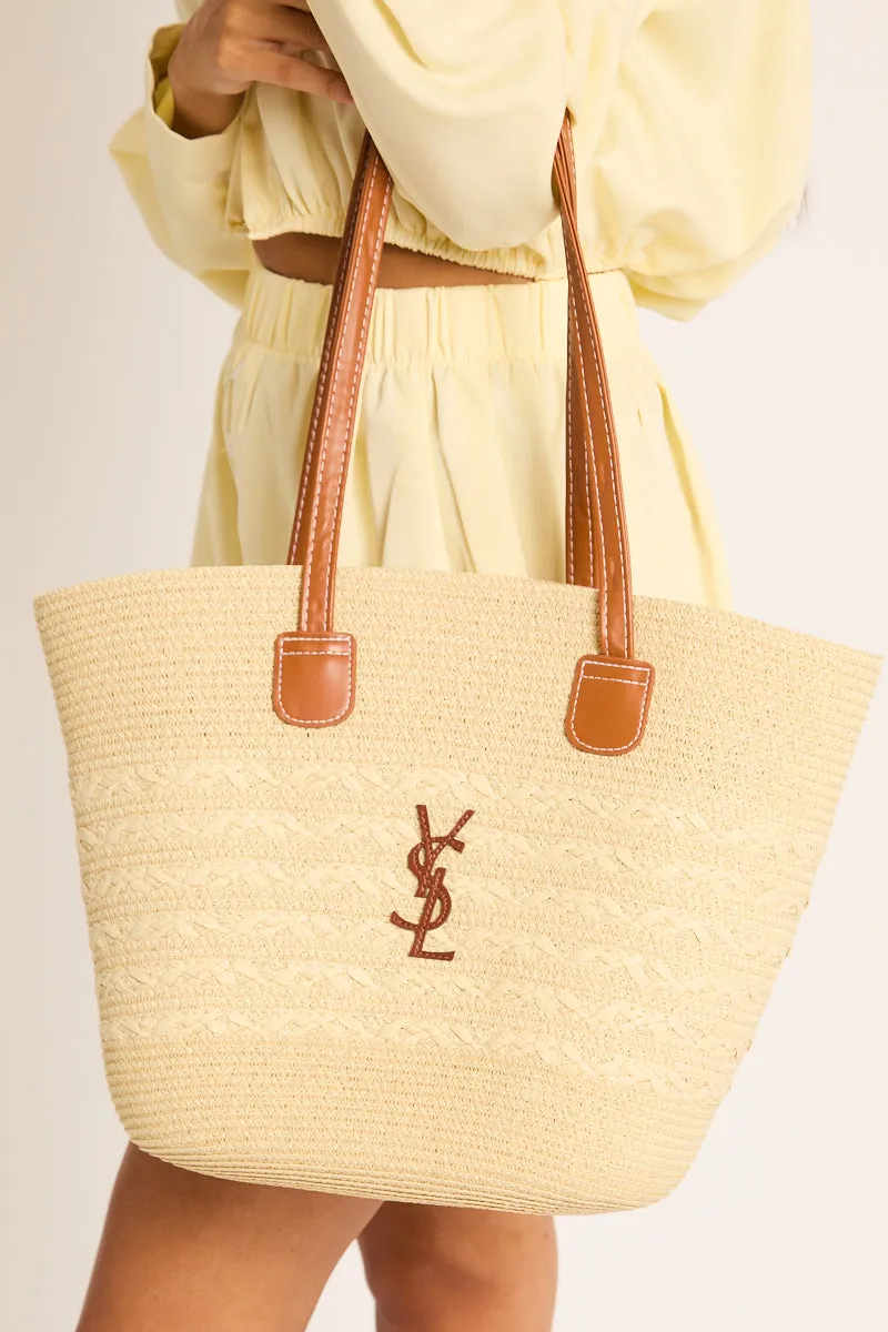 Beige Woven Logo Detail Tote Bag - Lacey sold by Rebellious Fashion product image thumbnail 3