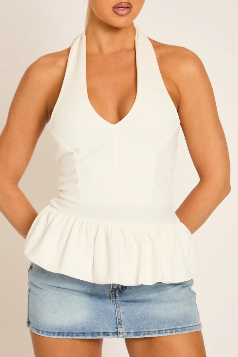 White Halterneck Peplum Top - Shala sold by Rebellious Fashion product image thumbnail 3