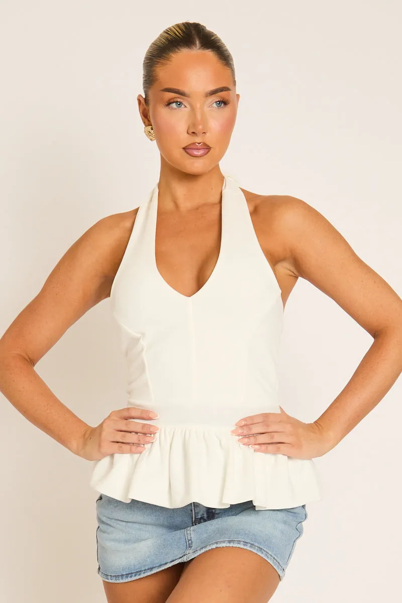 White Halterneck Peplum Top - Shala sold by Rebellious Fashion product image thumbnail 4