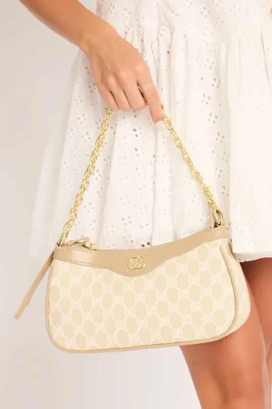 Beige Logo Monogram Shoulder Bag - Klaudia made by Rebellious Fashion