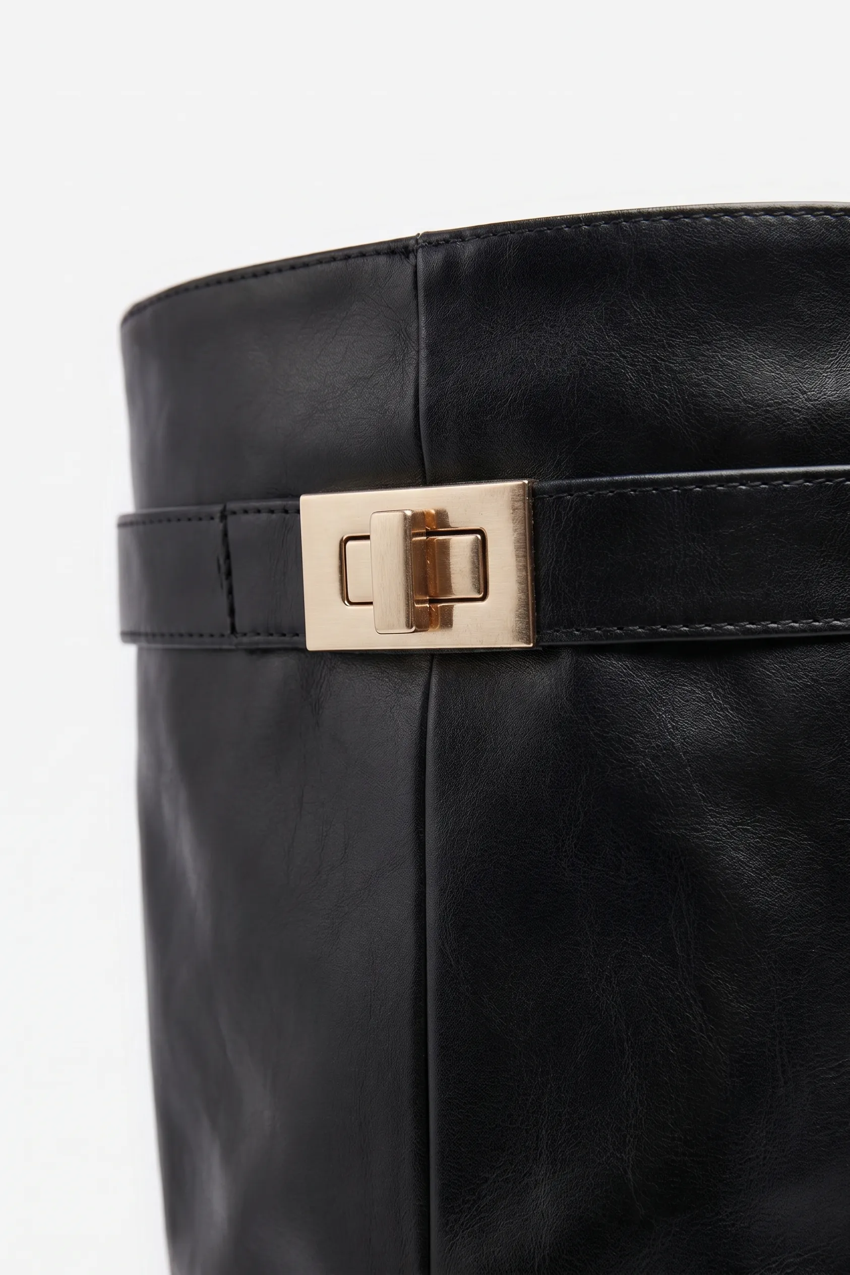 Black PU Trim Detail Layered Knee High Boots - Izzy sold by Rebellious Fashion product image thumbnail 3