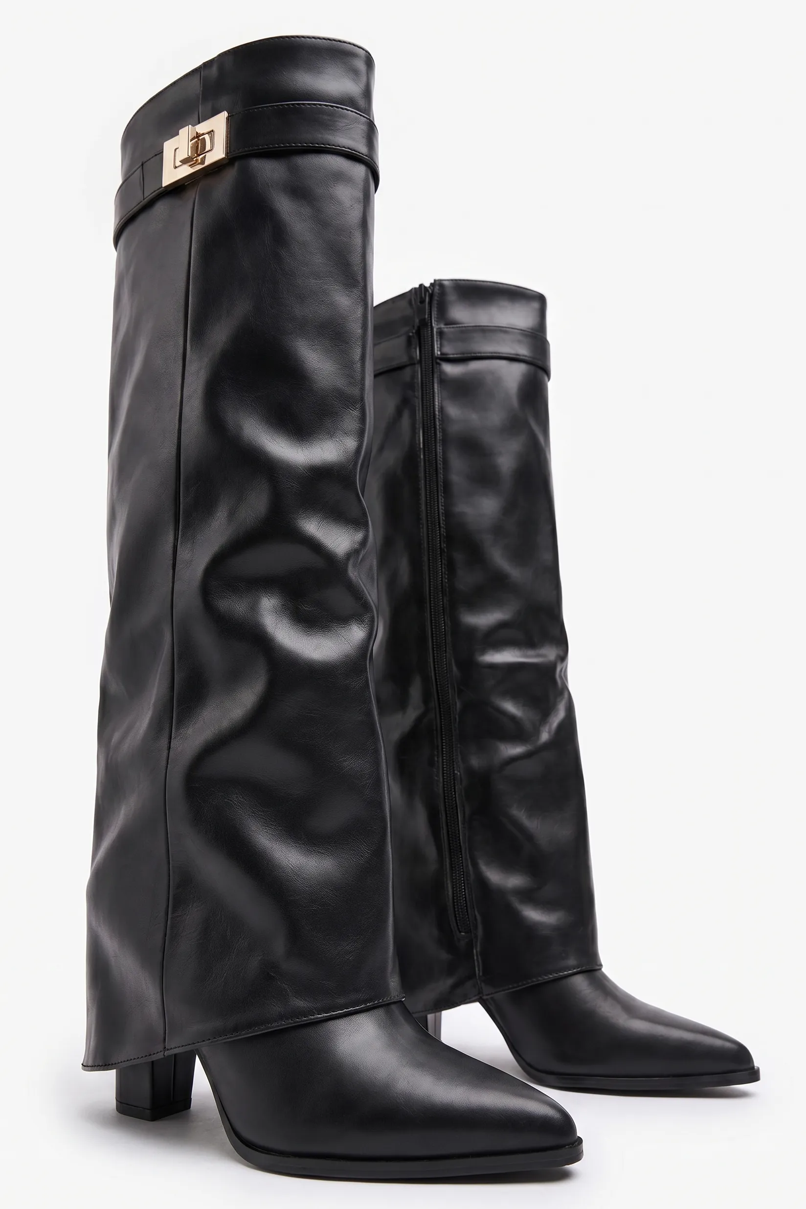 Black PU Trim Detail Layered Knee High Boots - Izzy sold by Rebellious Fashion product image thumbnail 4
